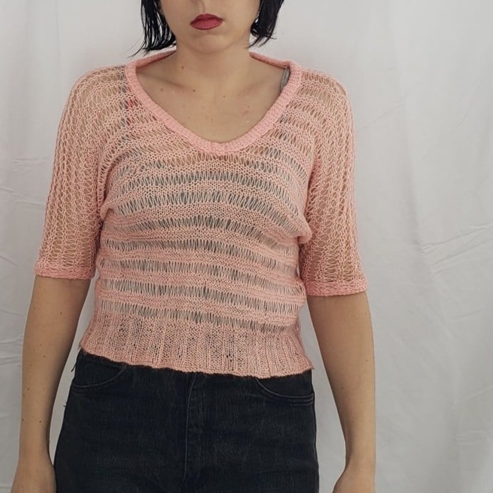 80s Pink Crochet Sweater